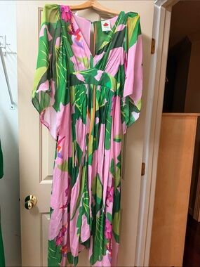FARM Rio Pink and Green Tropical Floral Maxi Dress